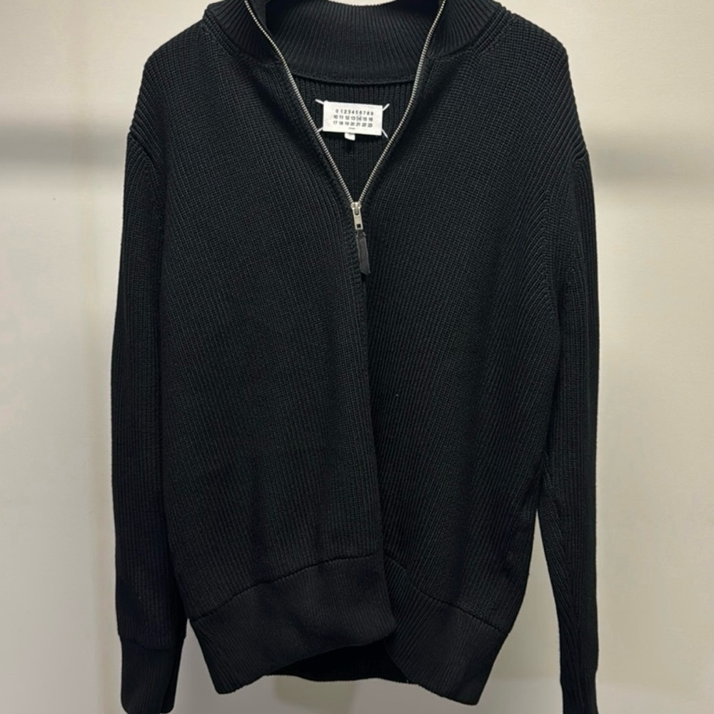 Black Heavy Knit Zip-Up Sweater